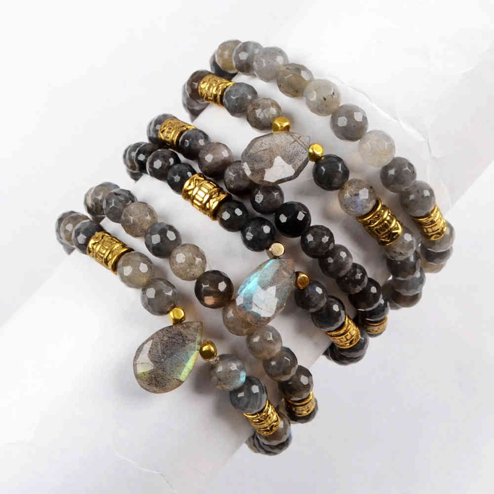 Teardrop Natural Labradorite Faceted With 5mm Labradorite Beads Bracelet layer gemstone beaded bracelets jewelry