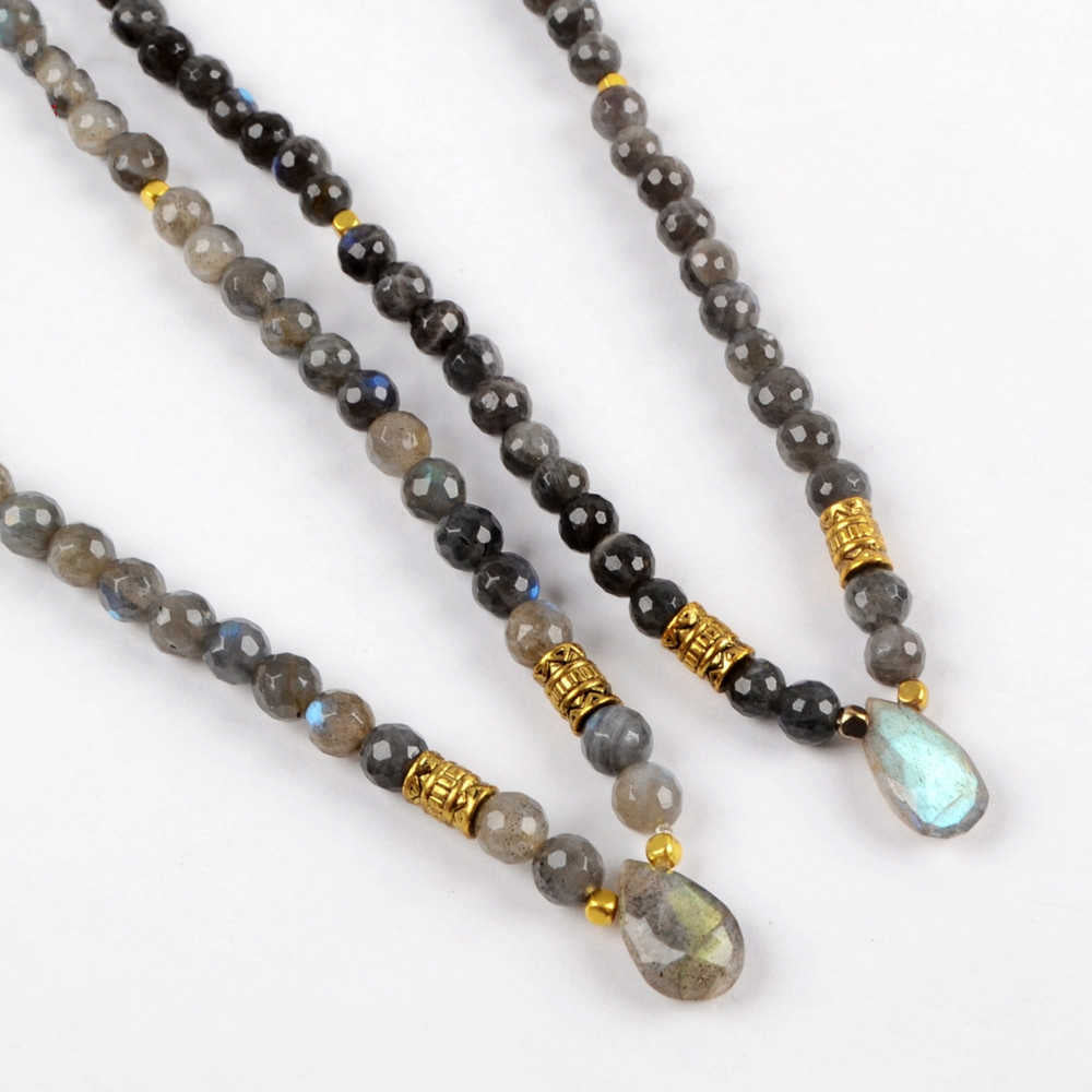 Teardrop Natural Labradorite Faceted With 5mm Labradorite Beads Bracelet layer gemstone beaded bracelets jewelry