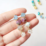 Raw Birthstones Earrings, Gold Plated Multi Gemstone Dangle Earrings, Healing Crystal Chips Earrings, Unique Jewelry BT012