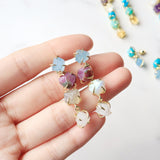 Gold Claw Raw Multi Gemstone Chips Dangle Earrings, Birthstone Earrings, Healing Crystal Post Earrings, Unique Jewelry BT012