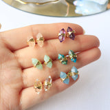 s925 Sterling Silver Hexagon Natural Gemstone Faceted Stud Earrings, Crystal Point Birthstone Jewelry Earrings Studs BT002