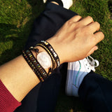 Gold Faceted White Solar Quartz 4mm Stone Beads Layers Leather Wrap Bracelet, Handmade Boho Jewelry HD0265