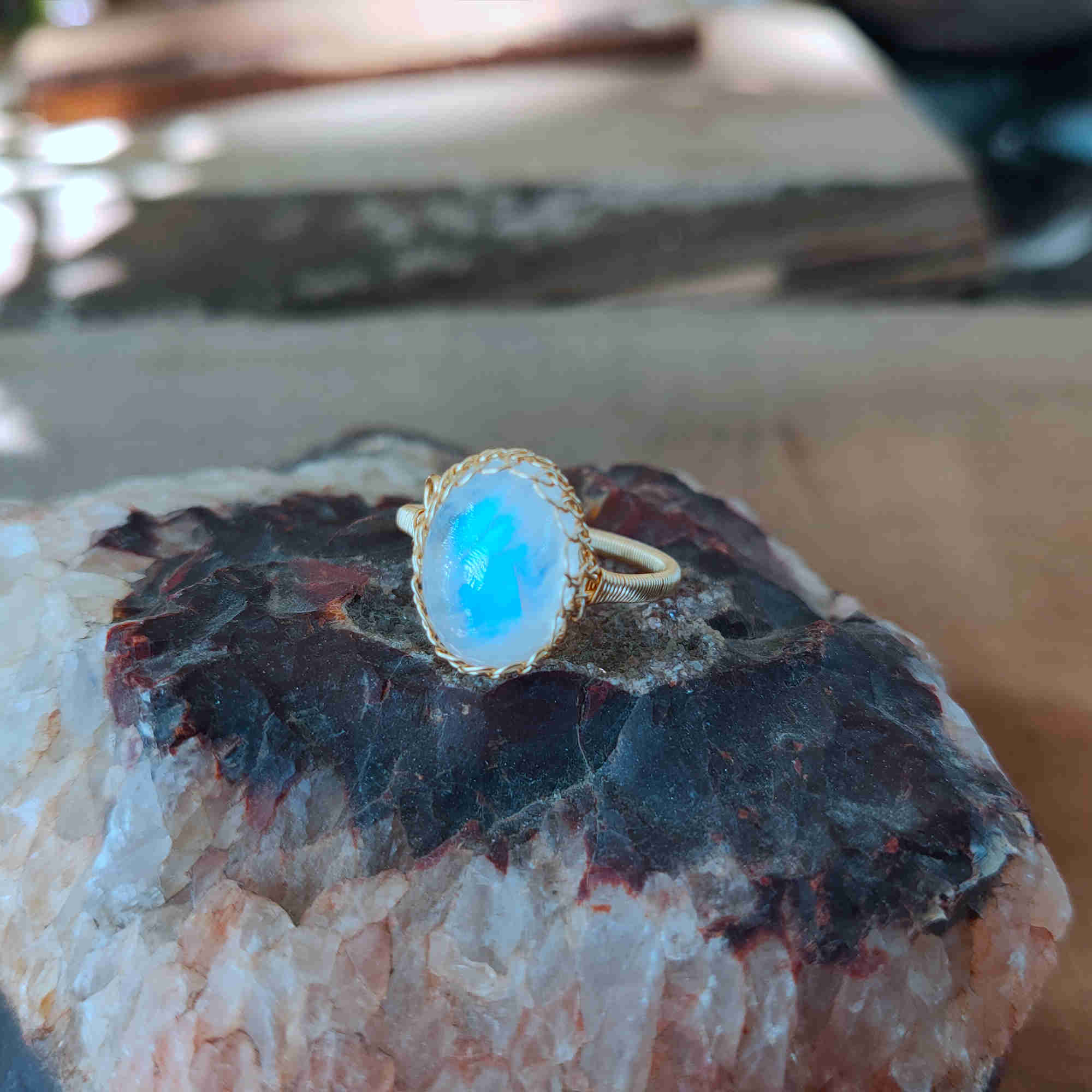 Gold Wire Wrap Moonstone Ring, Adjustable, Healing Gemstone Ring, Handmade Jewelry HUS228 mother's ring, mother's day gift, gift for her, for women