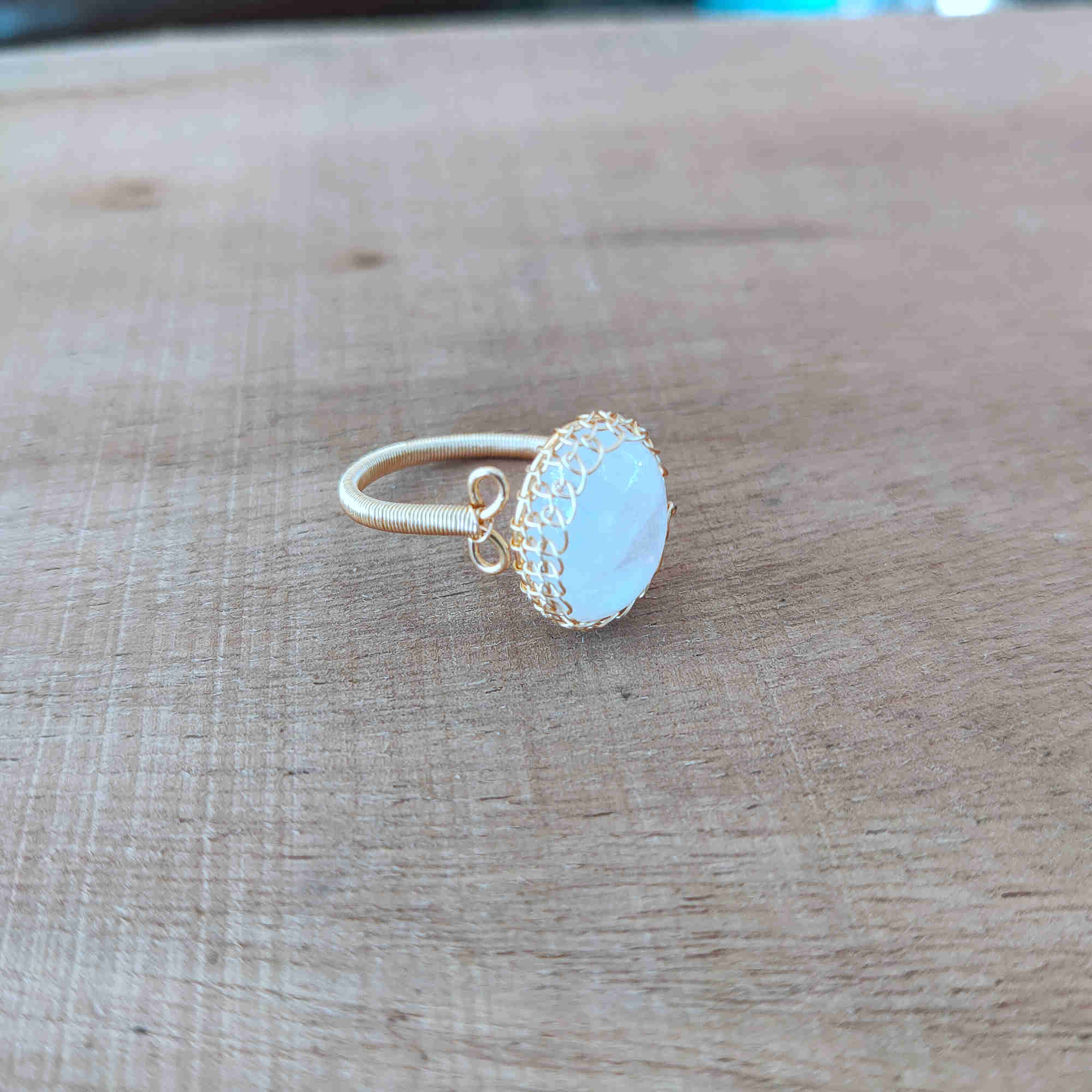 Gold Wire Wrap Moonstone Ring, Adjustable, Healing Gemstone Ring, Handmade Jewelry HUS228 mother's ring, mother's day gift, gift for her, for women
