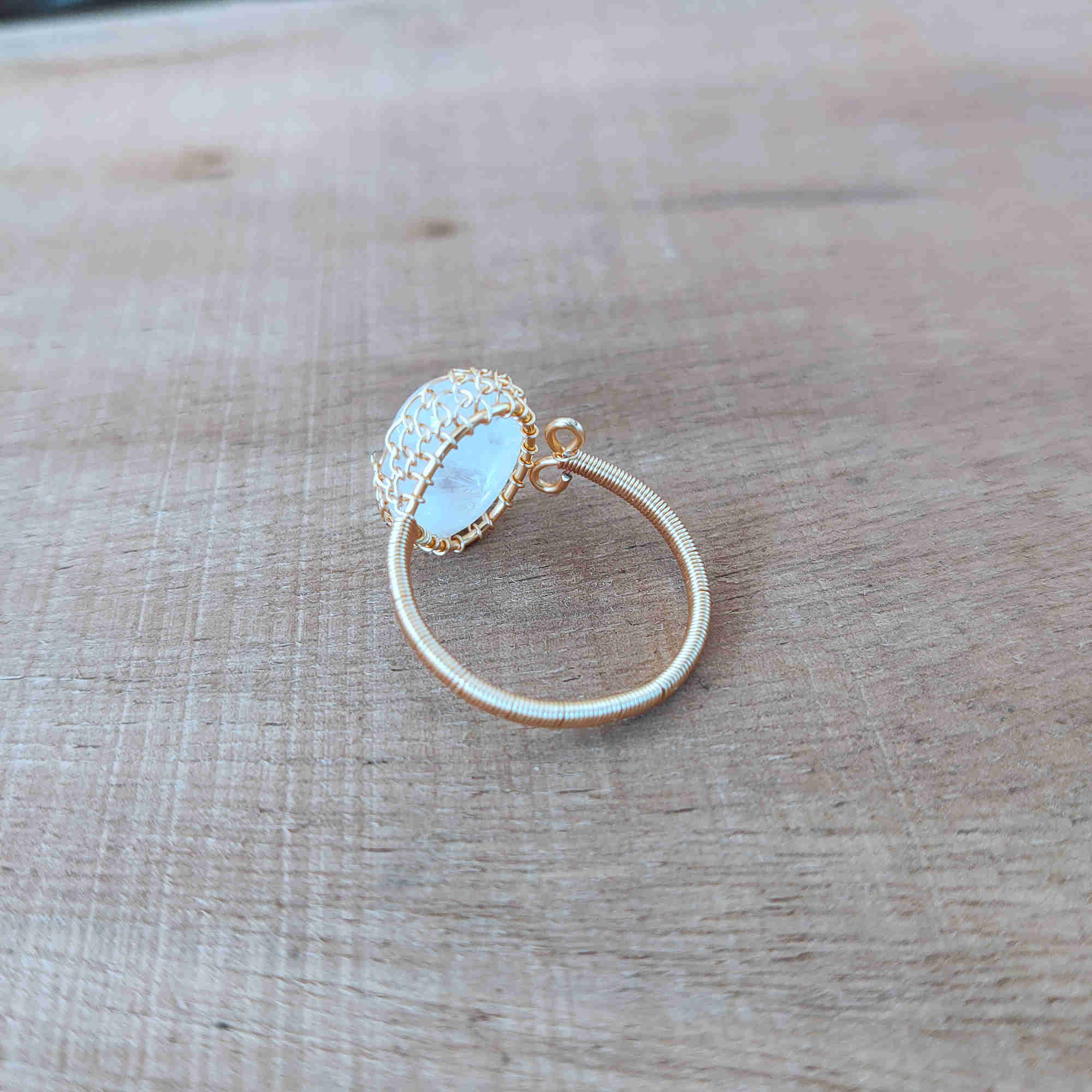 Gold Wire Wrap Moonstone Ring, Adjustable, Healing Gemstone Ring, Handmade Jewelry HUS228 mother's ring, mother's day gift, gift for her, for women