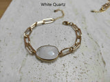 Gold Plated Oval Natural Gemstone Faceted Bracelet Paperclip Chain Crystal Bracelet Jewelry AL461