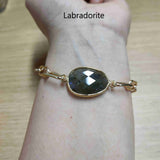 Gold Plated Oval Natural Gemstone Faceted Bracelet Paperclip Chain Crystal Bracelet Jewelry AL461