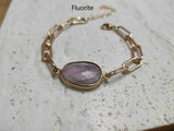 Gold Plated Oval Natural Gemstone Faceted Bracelet Paperclip Chain Crystal Bracelet Jewelry AL461