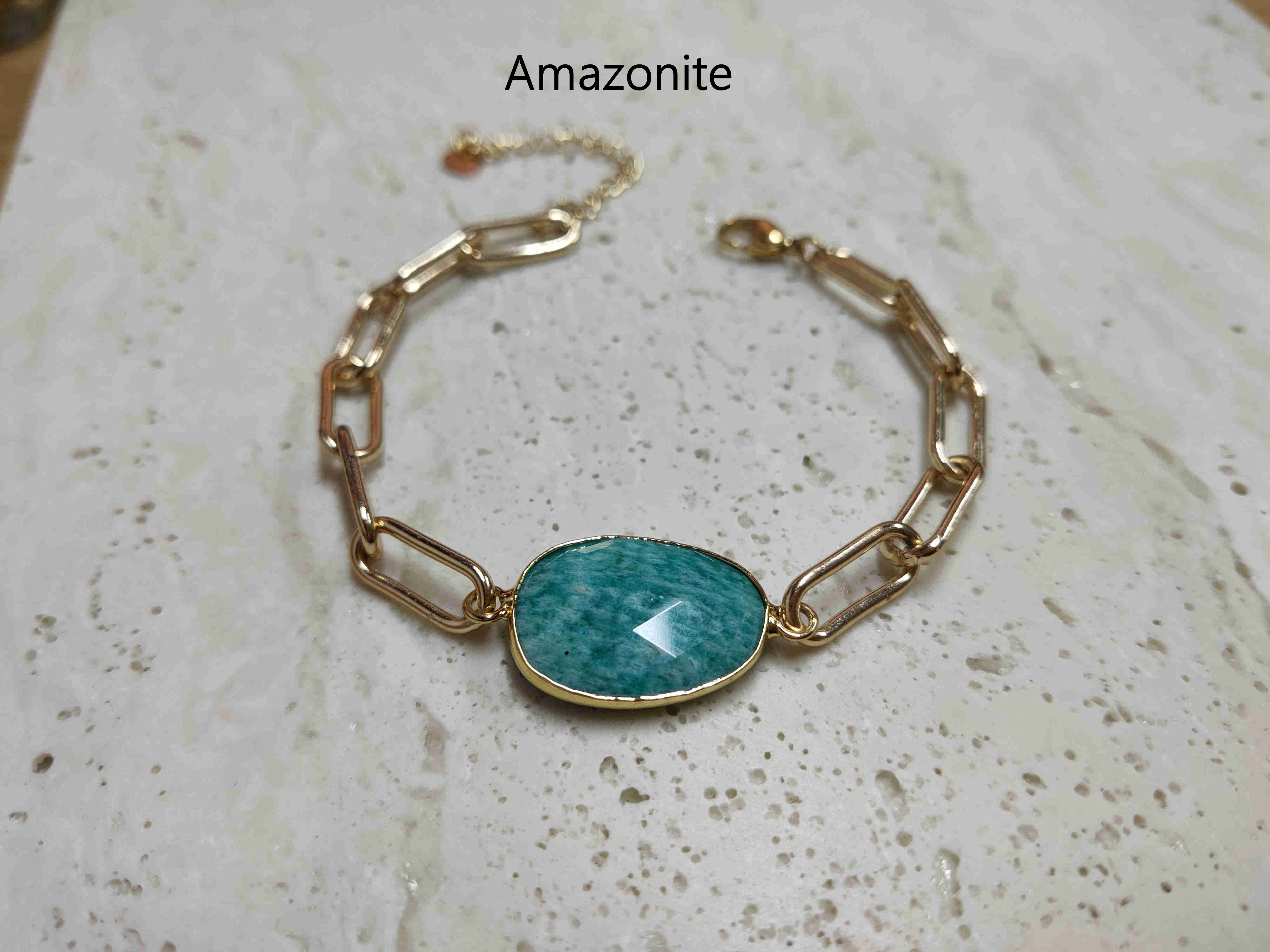 Gold Plated Oval Natural Gemstone Faceted Bracelet Paperclip Chain Crystal Bracelet Jewelry AL461