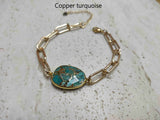 Gold Plated Oval Natural Gemstone Faceted Bracelet Paperclip Chain Crystal Bracelet Jewelry AL461