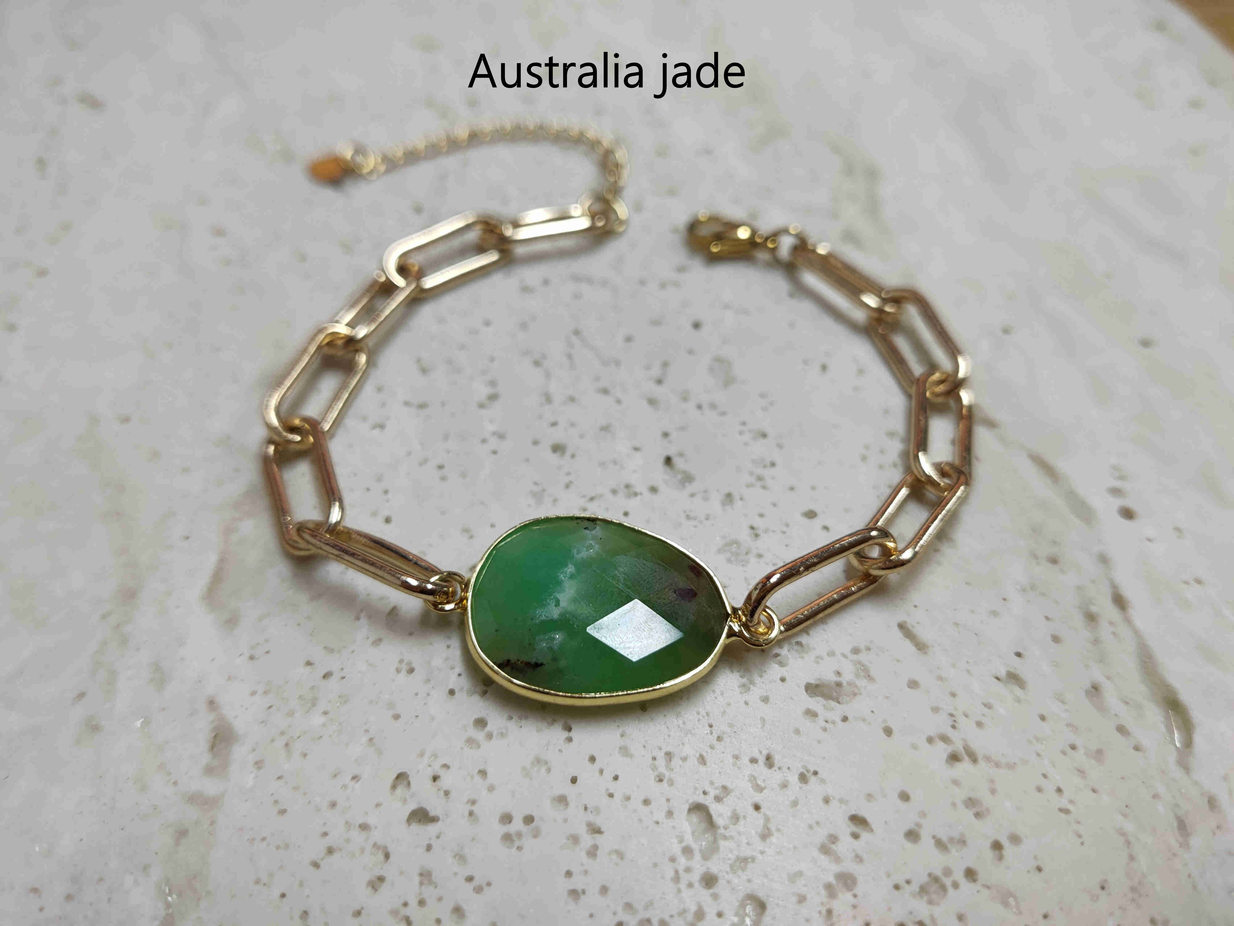 Gold Plated Oval Natural Gemstone Faceted Bracelet Paperclip Chain Crystal Bracelet Jewelry AL461