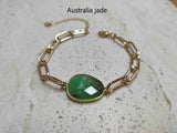 Gold Plated Oval Natural Gemstone Faceted Bracelet Paperclip Chain Crystal Bracelet Jewelry AL461