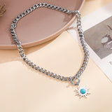 18" Gold Stainless Steel Chain Turquoise Sunflower Necklace AL418
