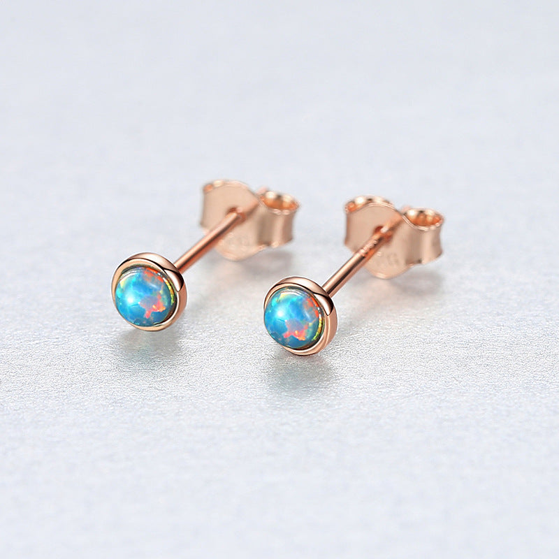 S925 Silver Opal Studs Earrings in Round Opal
