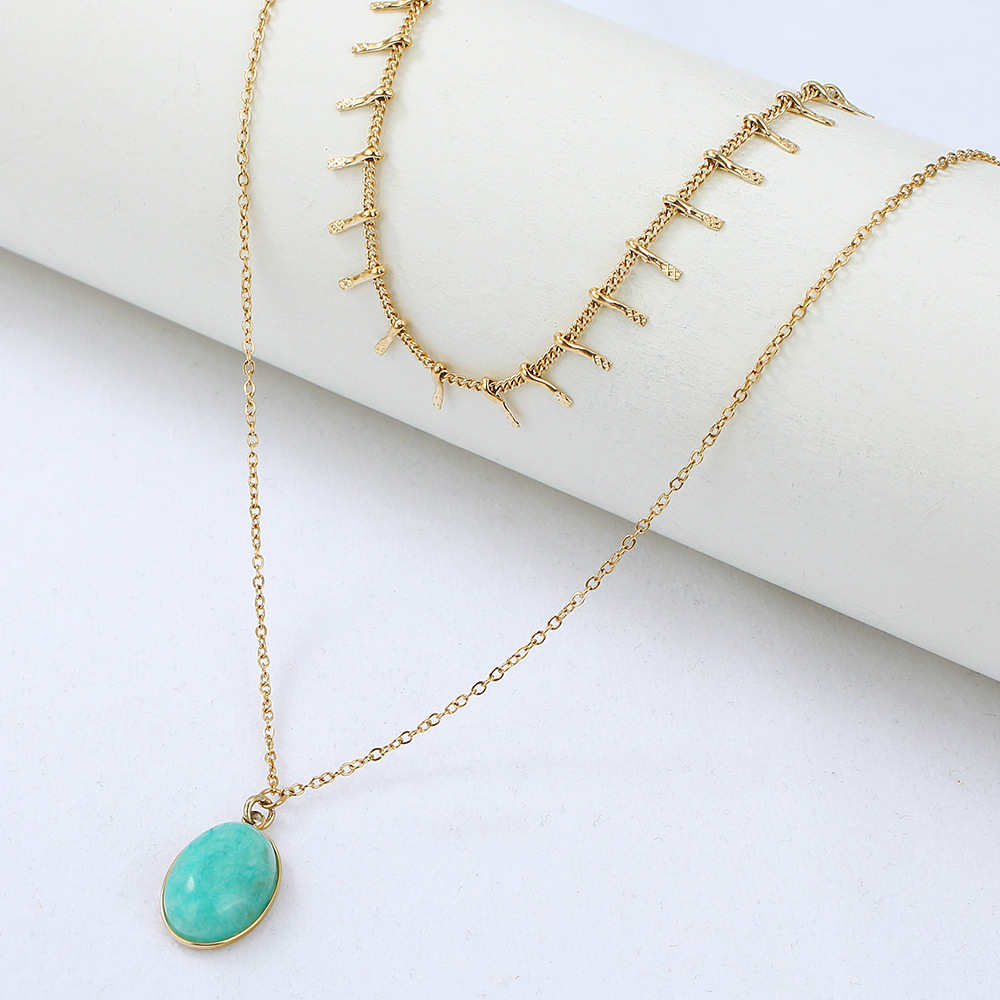Stainless Steel Oval Turquoise Layer Necklace AL420