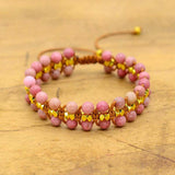 Rhodochrosite Handwoven Bohemian Friendship Bracelet AL289