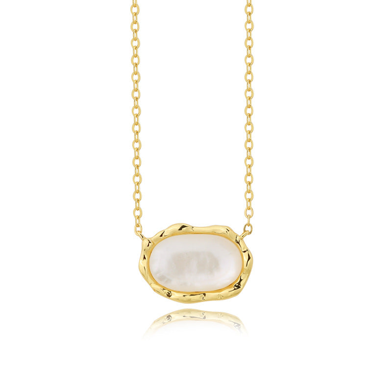 16" Gold Plated Oval Natural White Shell Necklace AL596