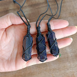 Wrap Natural Obsidian/Rose Quartz/White Quartz/Fluorite Terminated Hexagon Point Pendant Necklace, Healing Crystal Stone Necklace Jewelry HUS036