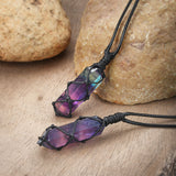 Wrap Natural Obsidian/Rose Quartz/White Quartz/Fluorite Terminated Hexagon Point Pendant Necklace, Healing Crystal Stone Necklace Jewelry HUS036