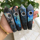 Long Natural Gemstone Pipes Point Wand Shape Faceted Healing Crystal Smoking Pipe Tobacco Pipe Crystal Stone Pipe Labradorite Fluorite Jewelry AL451