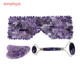 1 set of Natural Gemstone Eye Mask Blindfold Jade Roller Gua Sha Tools Rose Quartz Amethyst Healing Crystal Stone Facial Massager Face Care Beauty AL448