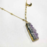 Natural Amethyst Druzy Moon Necklace AL378