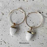 Shield Gemstone Hoop Earrings, Amethyst Labradorite Turquoise Gold Earrings, Boho Jewelry AL190