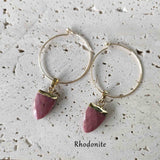 Shield Gemstone Hoop Earrings, Amethyst Labradorite Turquoise Gold Earrings, Boho Jewelry AL190