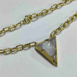 Gold Traingle Druzy Crystal Pendant Chain Necklace AL371