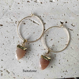 Shield Gemstone Hoop Earrings, Amethyst Labradorite Turquoise Gold Earrings, Boho Jewelry AL190