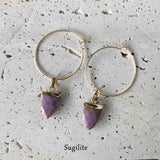Shield Gemstone Hoop Earrings, Amethyst Labradorite Turquoise Gold Earrings, Boho Jewelry AL190