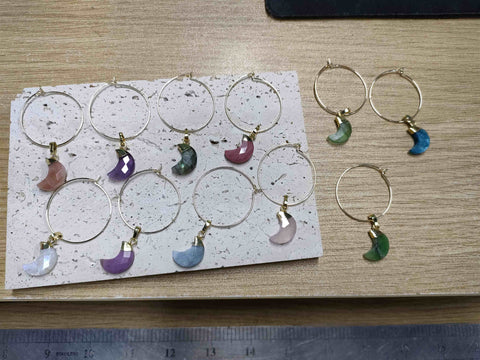 Crescent Moon Gemstone Hoop Earrings Healing Crystal Moon Earrings Jewelry AL443