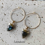Shield Gemstone Hoop Earrings, Amethyst Labradorite Turquoise Gold Earrings, Boho Jewelry AL190
