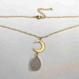 Natural White Druzy Gold Gemstone Chain Necklace AL374