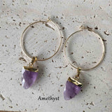 Shield Gemstone Hoop Earrings, Amethyst Labradorite Turquoise Gold Earrings, Boho Jewelry AL190