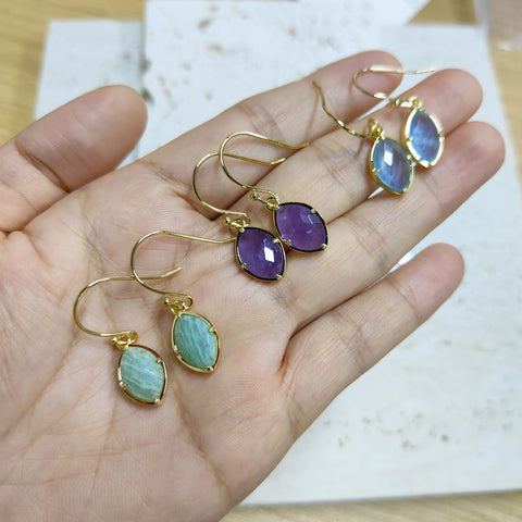 Marquise Multi Natural Gemstones Faceted Gold Earrings, Crystal Birthstone Jewelry Earrings AL573