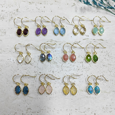 Marquise Multi Natural Gemstones Faceted Gold Earrings, Crystal Birthstone Jewelry Earrings AL573