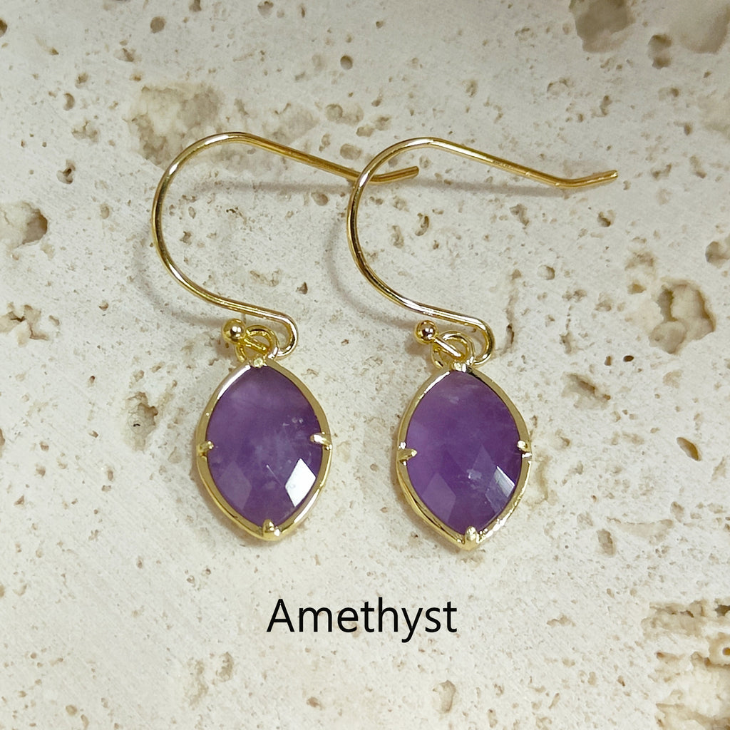 Marquise Multi Natural Gemstones Faceted Gold Earrings, Crystal Birthstone Jewelry Earrings AL573