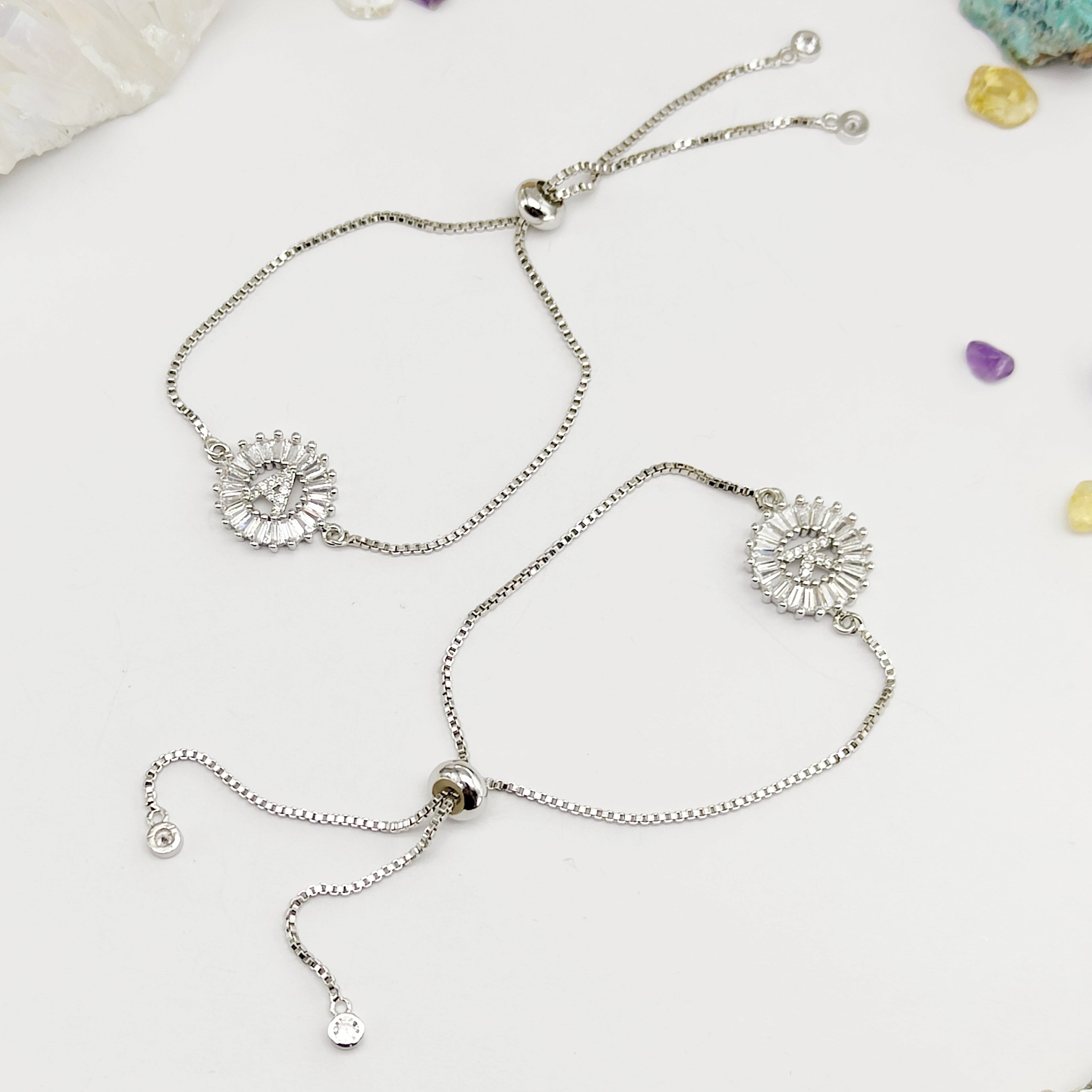 silver cz letter bracelet