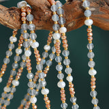 Bohemian Nnatural Stone Freshwater Pearl Beaded Necklace, Handmade Boho Jewelry AL696