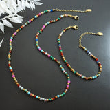 Bohemian Rainbow Natural Stones Beaded Titanium Steel Bracelet/Necklace, Boho Summer Jewelry AL695