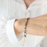 Bohemian Rainbow Natural Stones Beaded Titanium Steel Bracelet/Necklace, Boho Summer Jewelry AL695