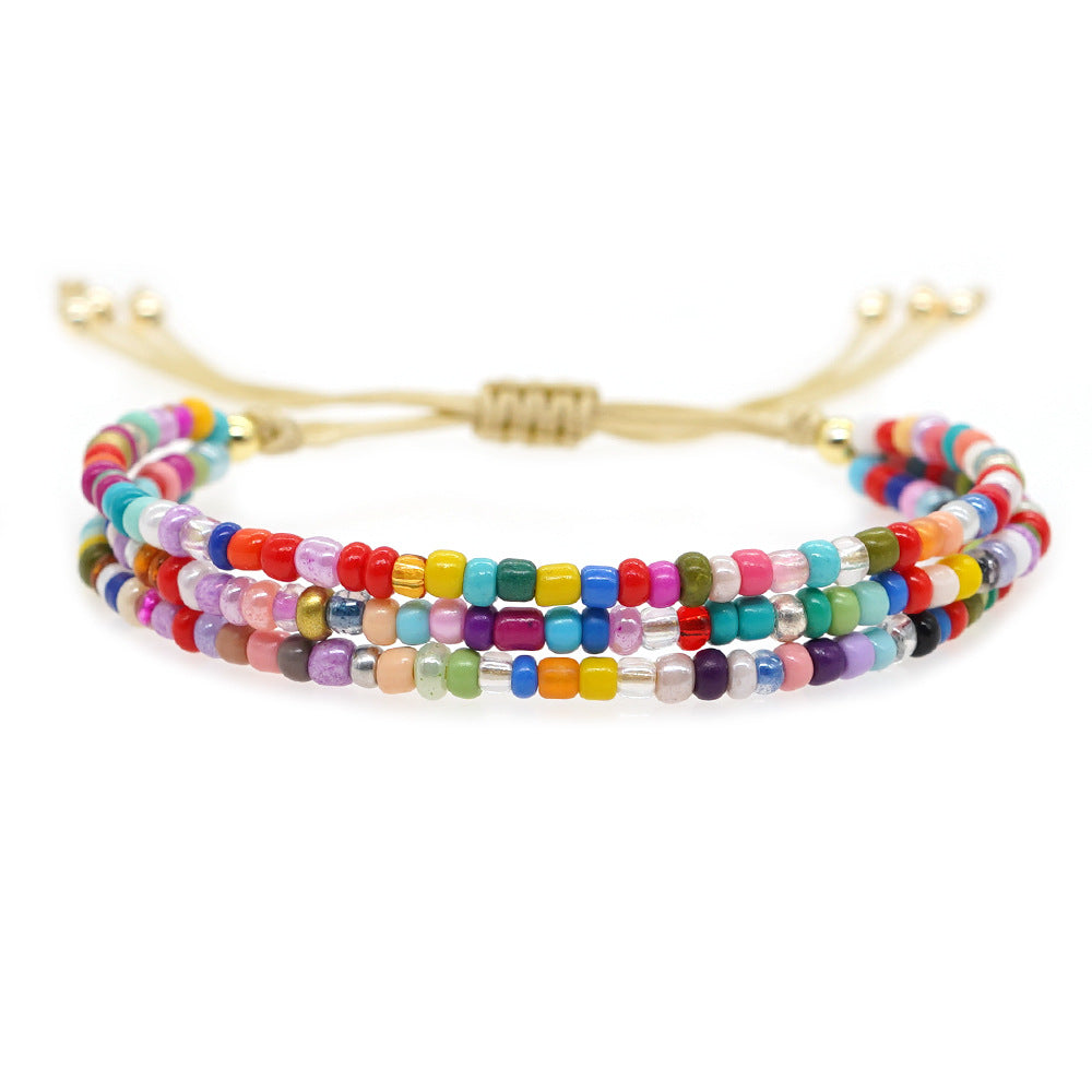 Bohemian 3-Layers Miyuki Beads Bracelet, Adjustable, Handmade Friendship Boho Summer Jewelry AL693