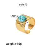 Gold Titanium Steel Multi-Kind Gemstone Crystal Ring, Open Ring. Boho Jewelry AL661