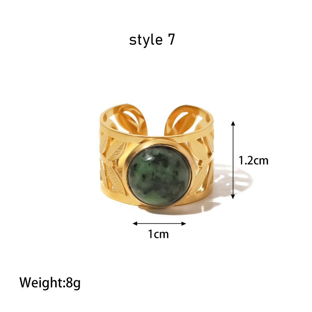 gold natural stone ring boho jewelry