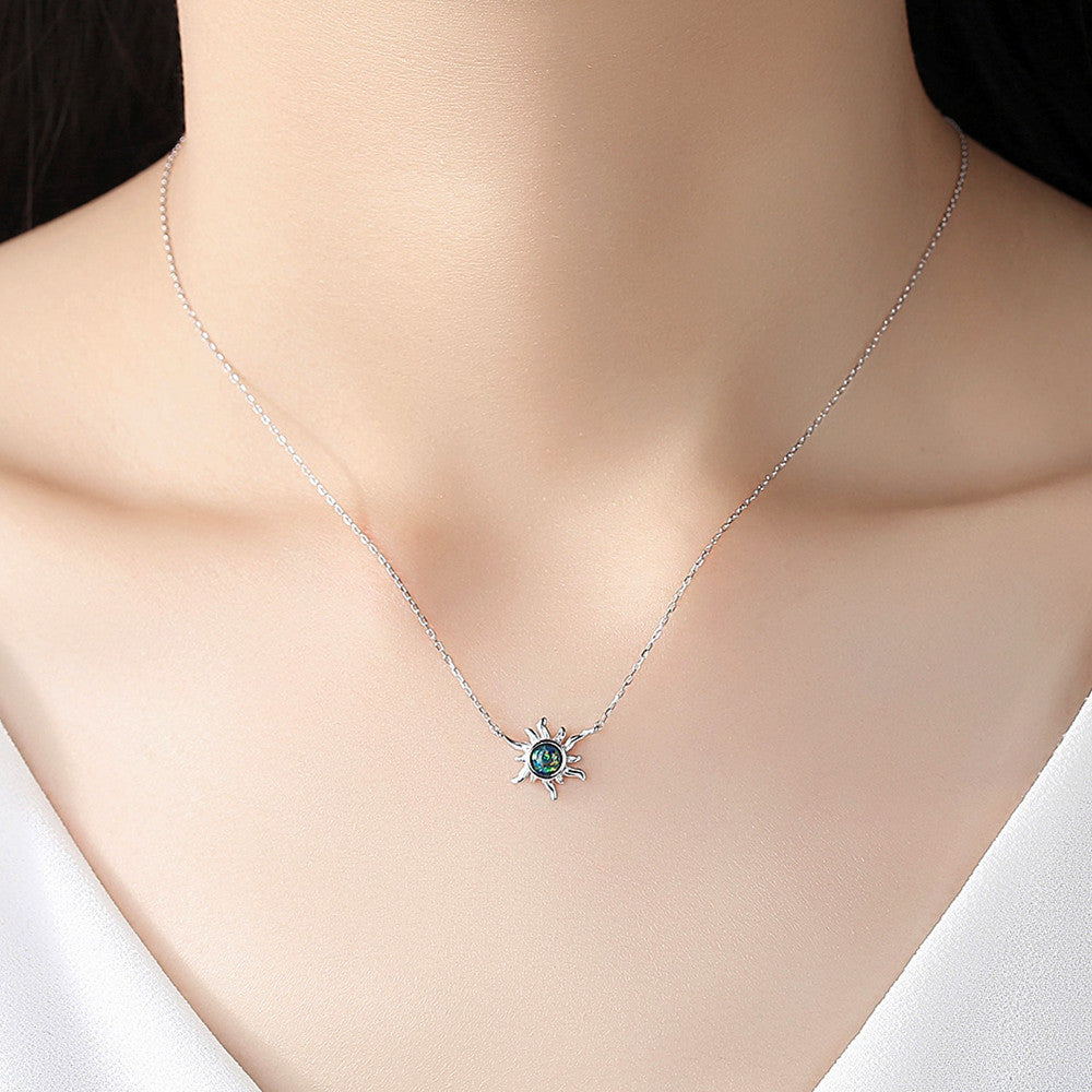16" 925 Sterling Silver Opal Sun Star Necklace, Fashion Jewelry AL561