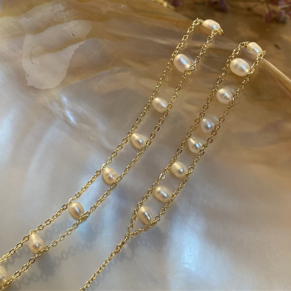Fresh Water Pearl Bead Bracelet/Choker Necklace, Double-Layer AL690