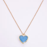 16" Gold Plated Gemstone Heart Pendant Necklace, Faceted Crystal Stone, Minimalist Jewelr WX2179-N