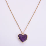 16" Gold Plated Gemstone Heart Pendant Necklace, Faceted Crystal Stone, Minimalist Jewelr WX2179-N