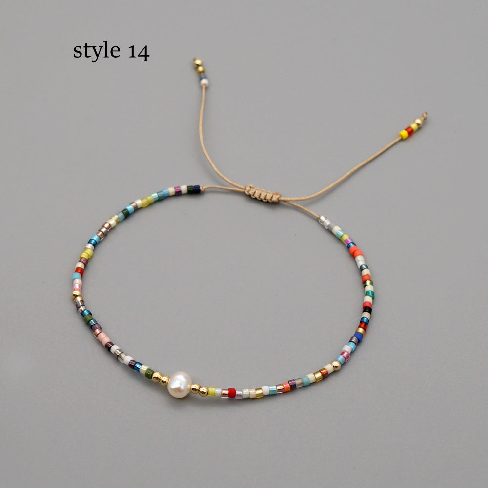 Bohemian Natural Fresh Water Pearl Miyuki Beads Bracelet, Adjustable, Handmade Boho Jewelry AL650